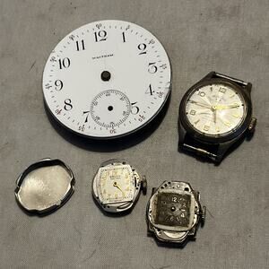 Lot of Antique Watch Parts + Working Hilton Watch